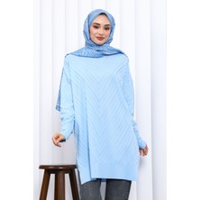 İmaj Butik Bebe Mavi Bisiklet Yaka Soğuk İplik Triko Tunik