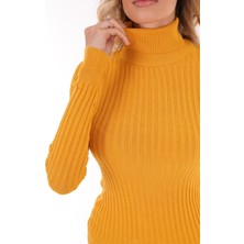 Alışveriş Sokağı Standart Beden Likralı Yeşil Boğazlı Triko Kazak