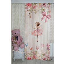 Bebişim Halı Balerin Kelebek ve Çiçekli Çift Kanatlı Çocuk Odası Perdesi