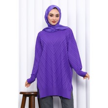 İmaj Butik Mor Bisiklet Yaka Soğuk İplik Triko Tunik