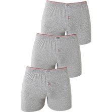 Arma Yıldız Erkek Gri Düğmeli Boxer 3'lü Paket %100 Pamuklu Penye