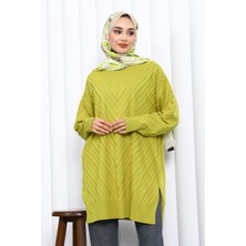 İmaj Butik Yağ Yeşili Bisiklet Yaka Soğuk İplik Triko Tunik