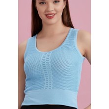 Alışveriş Sokağı Dantel Tasarım Çift Katlı Bluz Pudra Renk