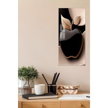 KutuTR 3D Görünümlü Temperli Cam Tablo – Siyah & Gold Elma Temalı Uv Baskı 30X60 cm - DCT145