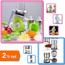 Hereveoyuncak Tutma Kollu Çevirmeli Pratik Rulo Rende + 4 Bıçaklı Elektrikli Öğütücü Blender - 2li Set C1Z7A1