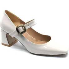 Kocamanlar Feles Baretli Detaylı Küt Burun Topuklu Kadın Ayakkabı