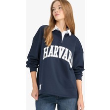 DeFacto Harvard Unıversıty Oversize Polo Yaka Baskılı Kalın Kumaş Sweatshirt G3692AX25AU