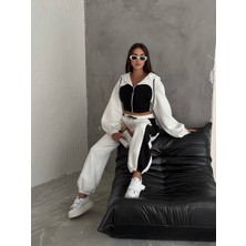 Boom Bester Kadın Üç Iplik %100 Pamuk Oversize Eşofman Takımı - Şardonlu Korse ve Şerit Detaylı Rahat Kesim