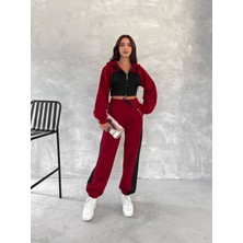 Boom Bester Kadın Üç Iplik %100 Pamuk Oversize Eşofman Takımı - Şardonlu Korse ve Şerit Detaylı Rahat Kesim