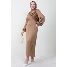 Giza Store Naz Tesettür Abiye Elbise Sütlükahve