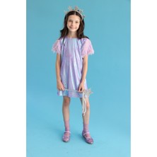 Le Mabelle Lila  Kolları Püsküllü Pullu Kız Çocuk Elbise - Delit