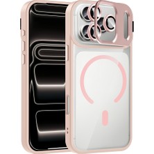 Techaks iPhone 17 Pro Kılıf Standlı ve Kamera Lens Hediyeli M-Safe Şarj Özellikli Zore Etro Kapak - Pembe