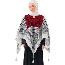 Zaytoon Şal Filistin Geleneksel Nakışlı Kefiye Desenli Püsküllü Kadın Şal 140x140 cm