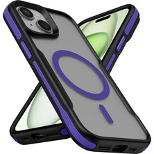 Techaks iPhone 14 Kılıf M-Safe Şarj Özellikli Renkli Kenar Airbag Şeritli Zore Lamer Kapak - Mor