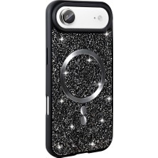 Techaks iPhone 17 Air Kılıf Pırlanta Tasarımlı M-Safe Şarj Özellikli Zore Mozaik Silikon Kapak - Siyah