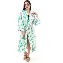 Isawella Baskılı Keten Kimono - Yeşil