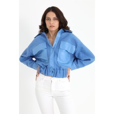 Isawella Beli Lastikli Çıtçıtlı Bergamo Gömlek Ceket - Mavi