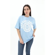 Isawella Bisiklet Yaka Denver Leagune Baskılı T-Shirt - Mavi