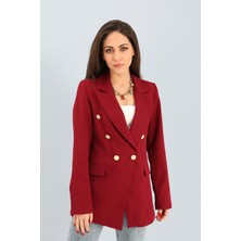 Isawella Blazer Fleto Cepli Atlas Kumaş Ceket - Bordo