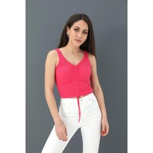 Isawella Atlet Önü Büzgülü Crop - Mürdüm