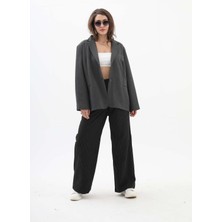 Isawella Pile Detaylı Çizgili Poliviskon Pantolon - Siyah