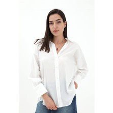 Isawella V Yaka Poplin Kumaş Gömlek - Ekru