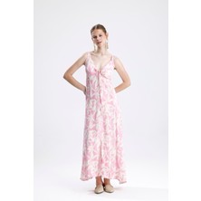 Isawella Gipeli Askılı Desenli Elbise - Pembe