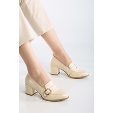 Analin Shoes Kadın Hakiki Deri Toka Detaylı Topuklu Ayakkabı - Bej Rugan