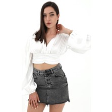 Isawella Beli Drapeli Balon Kol Bluz - Ekru