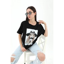 Isawella Bisiklet Yaka Kovboy Şapkalı Süprem T-Shirt - Siyah