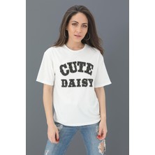 Isawella T-Shirt Kabartma Baskı Bisiklet Yaka - Siyah