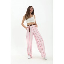 Isawella Hasır Kemer Çizgili Pantolon - Fuşya