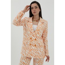 Isawella Zebra Desen Oversize Keten Ceket - Turuncu