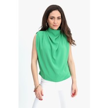 Isawella Bluz Kolsuz Degaje Yaka - Yeşil