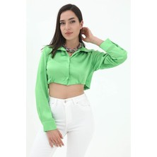 Isawella Beli Lastikli Saten Gömlek - Yeşil