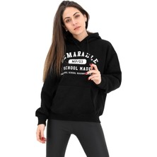 Isawella Kapüşonlu School Baskılı Üç Iplik Sweat - Siyah
