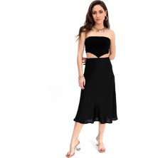 Isawella Etek Midi Boy Saten Beli Lastikli - Antrasit