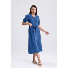 Isawella Beli Kuşaklı Uzun Aerobin Elbise - Indigo