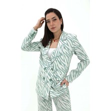 Isawella Zebra Desen Oversize Keten Ceket - Mint Yeşili