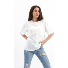 Isawella Bisiklet Yaka Halka ve Boncuk Detaylı T-Shirt - Ekru