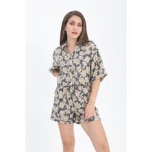 Isawella Gömlek Baskılı Kolu Duble Katlamalı - Lacivert