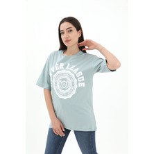 Isawella Bisiklet Yaka Denver Leagune Baskılı T-Shirt - Mint Yeşili