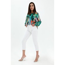 Isawella Yüksek Bel Likralı Mom Jeans - Beyaz