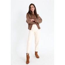 Isawella Beli Lastikli Çıtçıtlı Bergamo Gömlek Ceket - Kahve