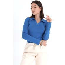 Isawella Uzun Kol Polo Yaka Triko - Mavi