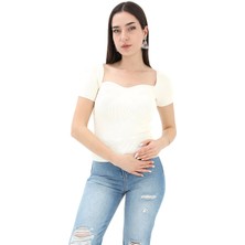 Isawella Prenses Yaka Kısa Kollu Triko  Kazak - Ekru