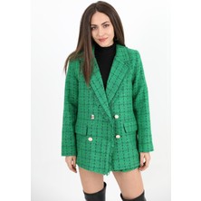 Isawella Yakası Püsküllü Düğmeli Tüvit Blazer Ceket - Yeşil