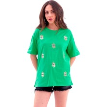 Isawella Göz Nakışlı Süprem Tişört - Yeşil