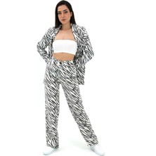 Isawella Zebra Desen Yüksek Bel Keten Pantolon - Siyah