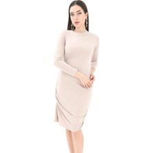 Isawella Bisiklet Yaka Yanı Büzgülü Elbise - Bej